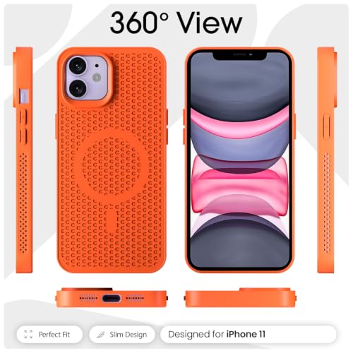 Image of Pikkme Back Cover for iPhone 11 | Honeycomb Cooling Design | Silicone Heat Dissipation | Mag-Safe Compatible | Shockproof Camera Protection Bumper Case (Orange)