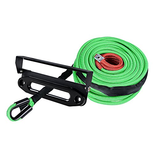 Astra Depot 95ft x 3/8 inch (reen Synthetic Winch Rope Cable 22000LBs Rock Guard + Anodized Black 10
