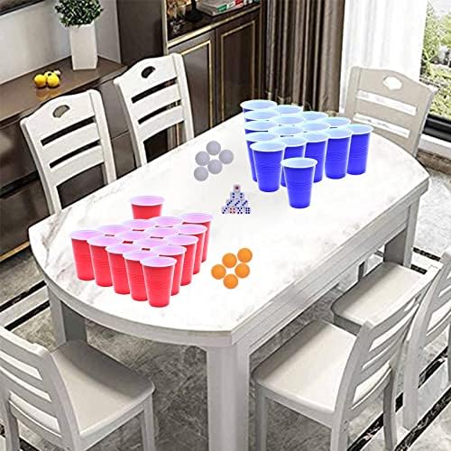Faburo Plastic Party Cups - 60 Red Blue Disposable Cups, 10 Ping Pong Balls, 10 Dice, Pack of 60 Reusable Plastic Solo Cups for Party Games Adult for American Games(16 oz, 480 ml)