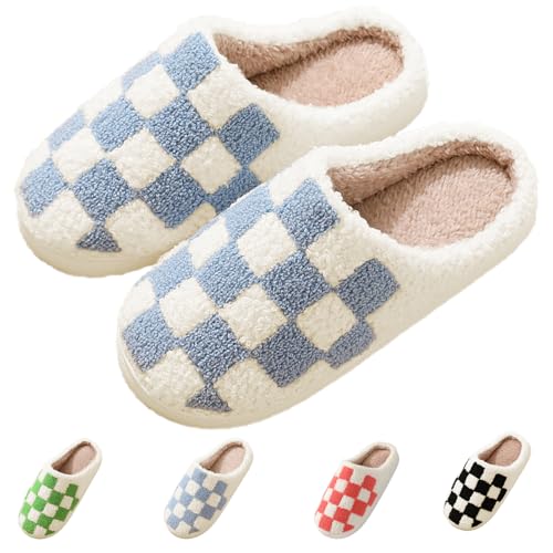 Classic House Plaid Slippers For Women Mens,Cozy Non Slip Outdoor Indoor Plush Slides Slippers