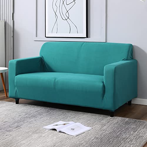 Image of HOKIPO Printed 5 Seater Fully Covered Sofa Cover in 3 Seater and 2 Seater Configuration, Dark Cyan (AR-4278-E7 + AR-4279-E7)