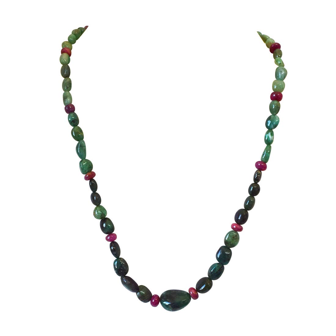 Jewellery Single Line Real Oval Green Emerald and Red Ruby Beads Necklace for Women (SN970)-image-5