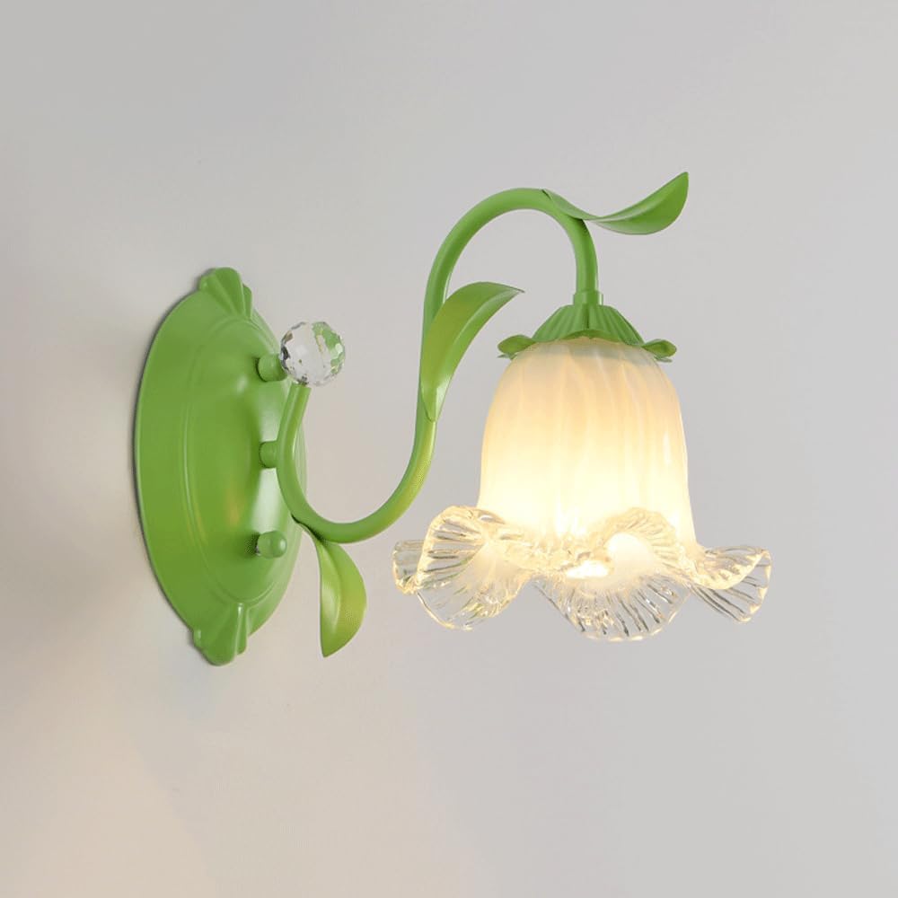 Nordic Glass Wall Sconce Flower Glass Shade Home Creative Decoration Bathroom Vanity Wall Light Over Mirror Nordic Double Bedside Wall Mount Lamp for Girls Bedroom Living Room