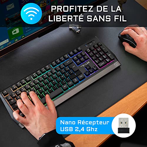 The G-Lab Combo Tungsten - Ensemble Clavier et Souris Gamer sans Fil Rétro Éclairés - Clavier Gaming Wireless AZERTy + Souris Wireless 2400 DPI - Pack pour PC PS4 PS5