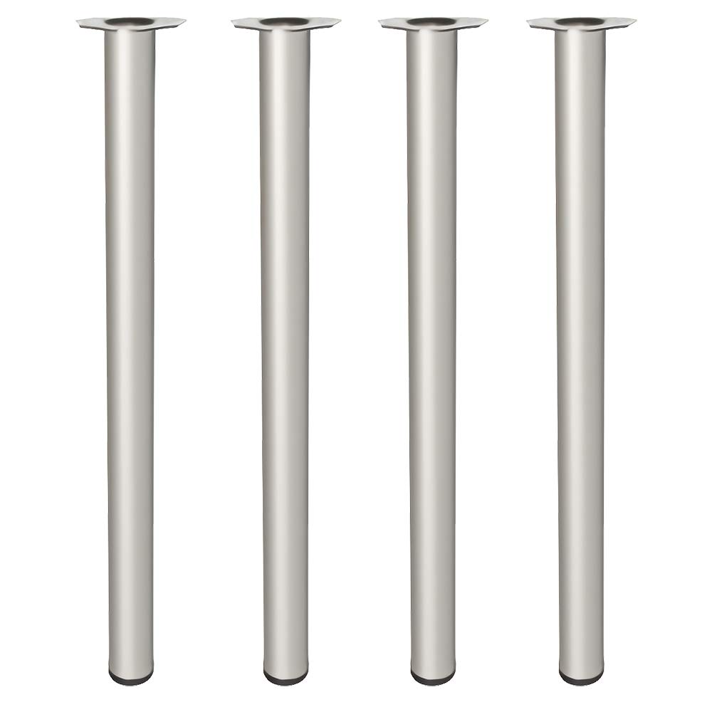 4 un. Pata pie redonda para Mesa en acero diametro 60mm altura 870mm pintura aluminio con regulador Nivelador