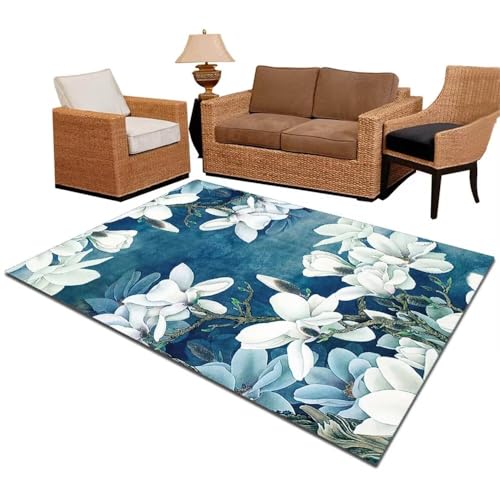 Tapis lavable bleu et blanc à fleurs classiques 50x150 - 2