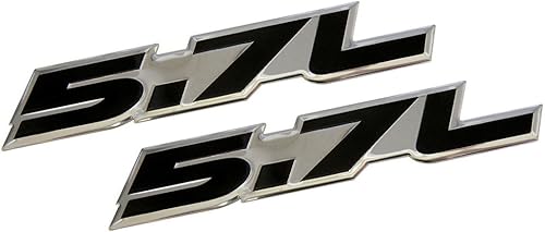 ERPART - Placa de identificación de aluminio plateado altamente pulido de 5.7 litros en negro sobre aluminio plateado altamente pulido (paquete de 2)