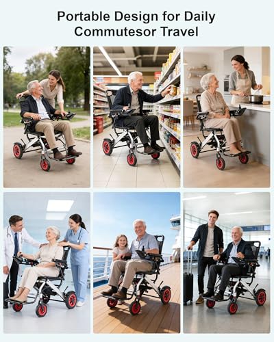 Image of Lightweight Electric Wheelchair Foldable - 32lbs Folding Power Chair for Adults with Adjustable Footplate & Lumbar Support, 15 Miles 400W Motor, Removable Battery, Airline Approved - Silver