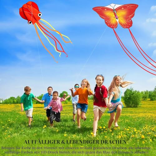 Drachen Kinder ab 3-6, Flugdrachen Steigen Lassen Erwachsene, Kinderdrachen Bunt Delta und Rote Oktopus Winddrachen mit Drachenschnur für… – Ansicht 3