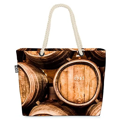 VOID Weinfässer Holzfass Strandtasche Shopper 58x38x16cm 23L XXL Einkaufstasche Tasche Reisetasche Beach Bag