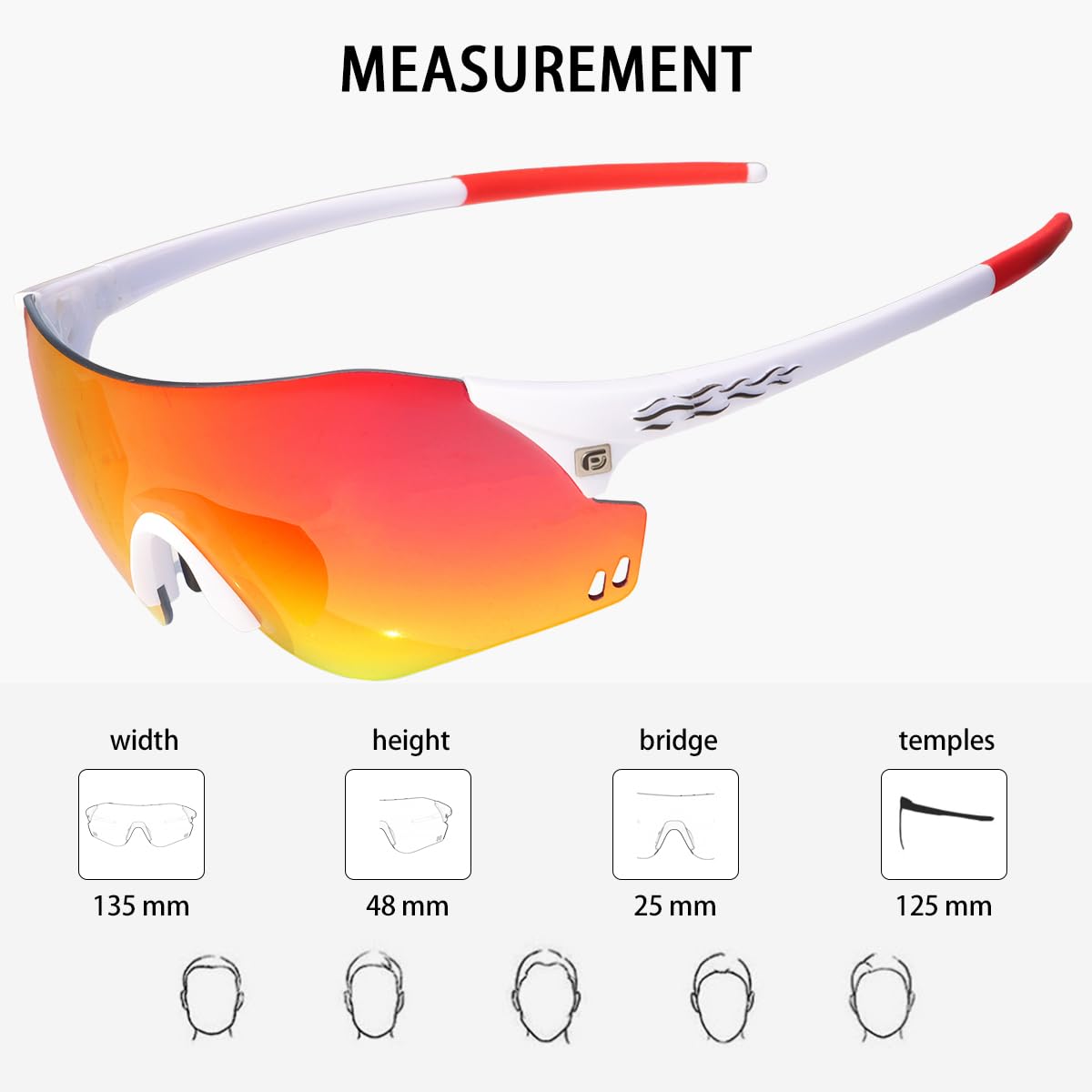 PAIS Gafas de sol fotocromáticas para correr para hombres y mujeres, sin marco, deportivas, para pesca, montañismo, camping, ciclismo, senderismo, Marco blanco con lentes de espejo rojo
