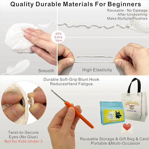 Image of LuNuaFvy Crochet Kit for Beginners, Adults & Kids - Complete Animal Starter Kit to Make 2 Cute Dragons, Easy-to-Follow Book & Video Tutorial, Soft Yarn, Gift & Storage Bags