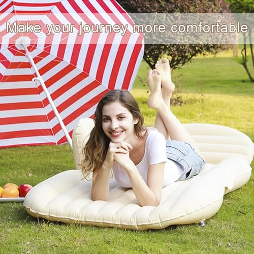 Image of Premium Car Inflatable Bed with Pump & 2 Air Pillow | Quick Inflatable Back Seat Bed | Car Bed for Kids,Travel,Trip,Camping,Picnic,Pool & Beach | Universal Fit | PVC | Cream