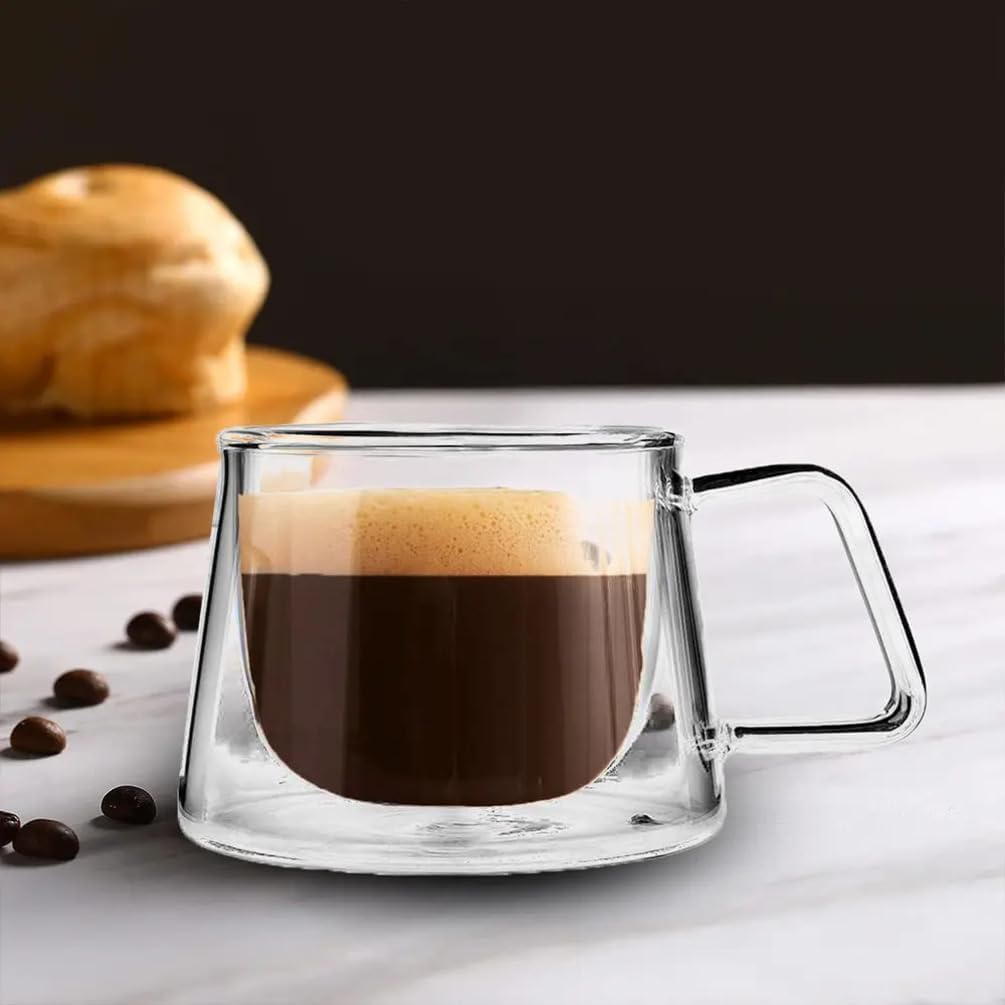 Double Walled Insulated Glass Coffee Mugs Set, Double Layer Tea Cups with Handle for Latte, Cappuccino, Espresso,Coffee Glass, Mocha Dishwasher & Microwave Safe (2, Eclipse)
