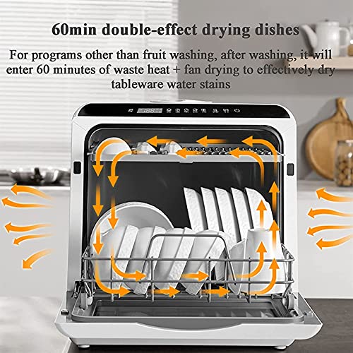 XTZJ Aanrecht vaatwassers Draagbare mini vaatwasser met 5L ingebouwde watertank, luchtdroogfunctie, 360 ° -cyclusspray, 5 wasprogramma's, glas en fruitvoor huis, slaapzalen, appartement, rv - Image 6