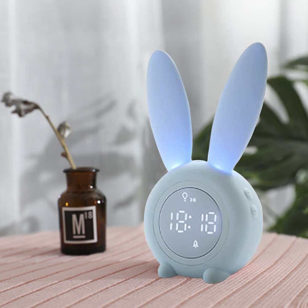 Cute Rabbit Despertador de Alarma para niños Creatividad LED Reloj de Almuerzo Estudiante de Reloj Electrónico Reloj de relojero pequeño Reloj de Escritorio 17.5 * 9.4 * 7.2 cm,C