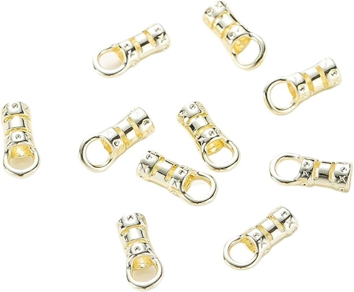 Fold Over Cord Ends 100pcs Crimp End Caps with Loop Cord Tube Barrel for Leather Chain DIY for Jewelry Making(Rhodium,Hole 1.5mm)