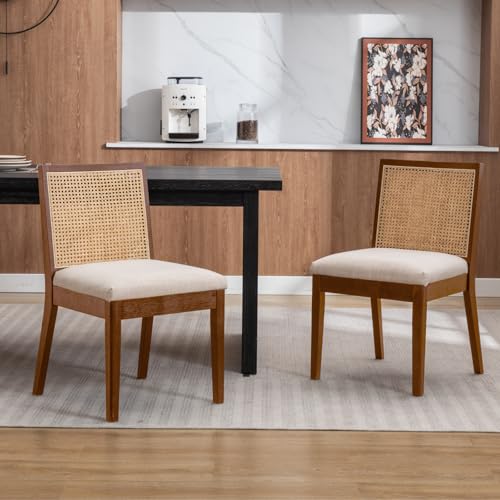 chairus 2er Set Esszimmerstühle Leinen Küchenstühle mit Rattan...
