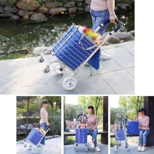 Trolleys, Carrito de Compras Ligero de Aleación de Aluminio de 4 Ruedas Grandes Plegable con Asiento y Portavasos para Escaleras miniatura 6