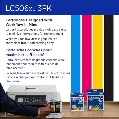 Image of Brother Genuine LC506XL3PK 3-Pack High Yield Cyan, Magenta, and Yellow Ink Cartridges (for use with INKvestment 4355, 4555, and 4557 Printers)