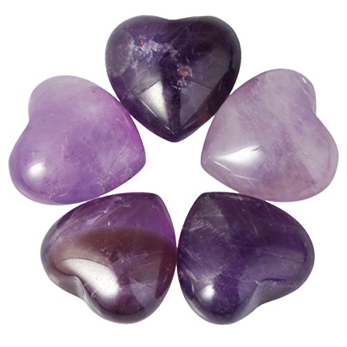 SUNYIK Amethyst Pocket Mini Puff Heart Worry Healing Palm Stone Pack of 10(0.5