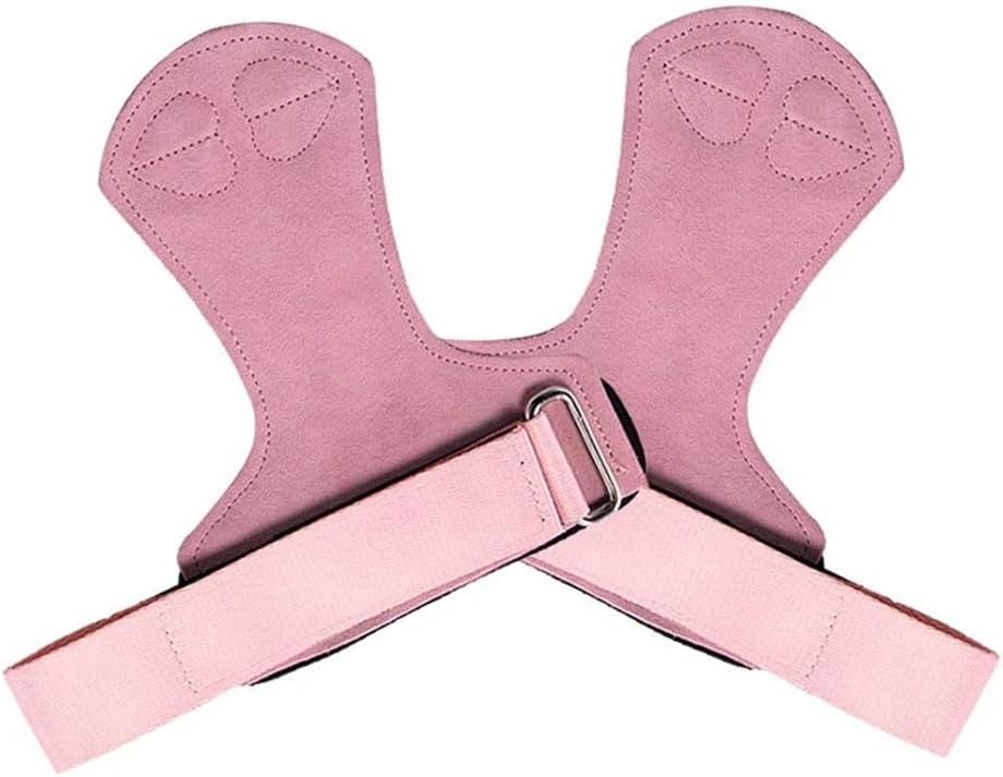 Gymnastics Hand Leather Fitness Gloves Wrist Guards Pull-Up Grip Bands for Men and Women(Pink)