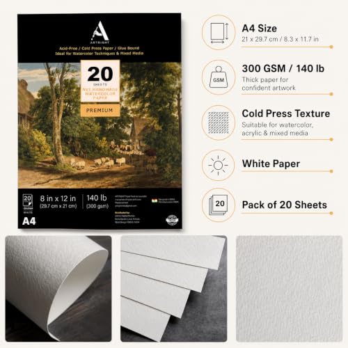 Image of ArtRight White Net Handmade Papers (280 GSM) Ultra Premium fine Textured Dotted Handmade Watercolor Papers for Watercolour, Acrylic, Ink and Mixed Media (A4-20)