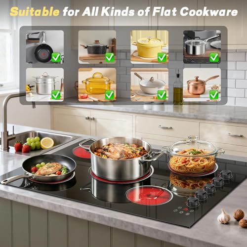 Image of 36 Inch Electric Cooktop 5 Burner 8400W Electric Stove 30'' Built-in Ceramic Stovetop with Knob Control, 9 Power Level, Safety Lock, Expanded Ring, 220V-240V Hard Wird (No Plug)