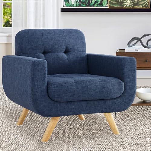 ROSEVERA Elena Contemporary Accent Armchair with Linen Upholstery Living Room Furniture, Navy - Thumbnail 4