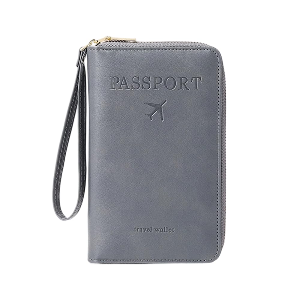 Multifunktionale RFID-Reisepass-Brieftasche, RFID-Reisepasshülle für Geldbörse, unverzichtbare Reise-Anti-Diebstahl-Brieftaschen-Aufbewahrungstasche, Diebstahlschutz-Schutzhülle, Grau, Modern