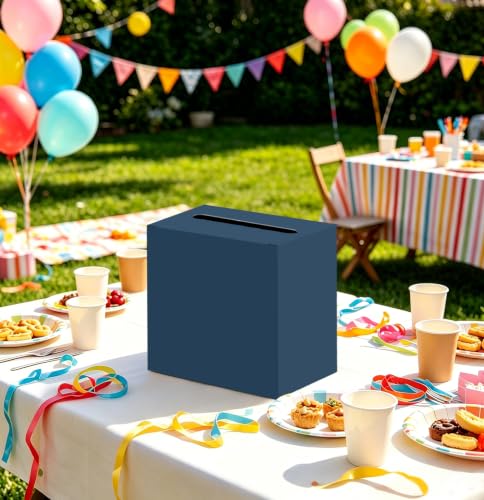 Image of SietDESEO Navy Blue Card Box for Graduation Large Cardboard Gift Card Box Holder for Wedding Reception Birthday Graduation Baby Shower Raffle Ticket Box with Slot