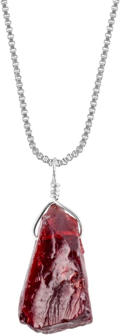 Graduation Gifts Garnet Jewelry Birthstone Necklace For Her Rough Crystal Gemstone Dainty Women Natural Raw Mozambique Pendant Necklace, Chakra Healing Crystals Silver Plated Chain 18 inch