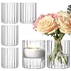 ComSaf 6pcs Mini Glass Cylinder Vases 3.9 Inch Tall, Small Vase for Flowers, Short Ribbed Vases for Centerpieces, Clear Hurricane Glass Candle Holders for Table Party Home Decor