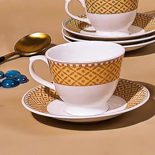 Image of U.P.C. Toughened Glass Cup with Saucer Set of 12 Pcs (Cup white-33)