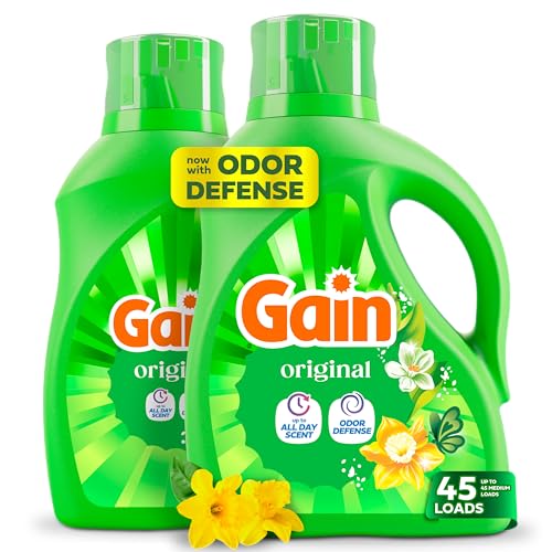 Gain Liquid Laundry Detergent, Original Scent, Freshness + Odor Fighting, High Efficiency Washing Machine Liquid Cleaning Soap, 60 fl oz, Pack of 2 (Packaging May Vary)