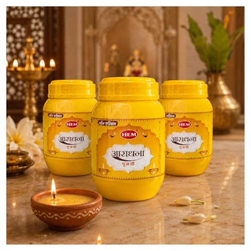 Image of Hem Aradhana Puja Ghee | 450ml Non-Edible Ghee for Lighting Diyas, Lamps & Rituals | Perfect for Pooja, Prayers, Festivals & Devotional Use | Pure Aromatic Ghee for Worship & Spirituality | Pack of 3