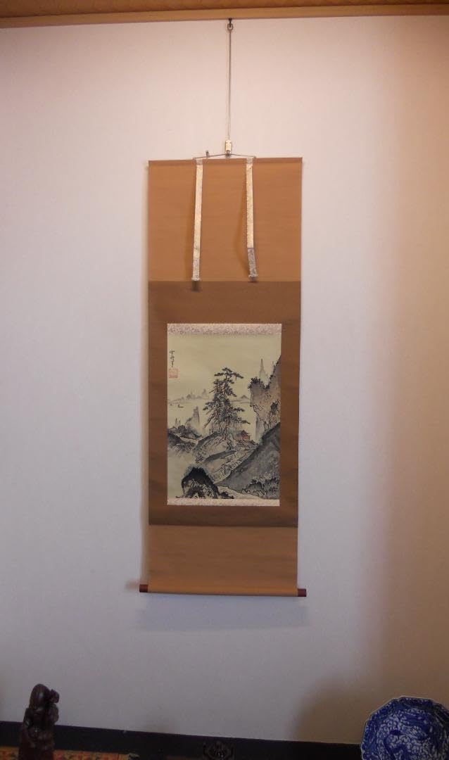 掛け軸 亀山秀景 谿山靑水 紙本 希少 軸装 茶道具 掛軸 美 - 絵画