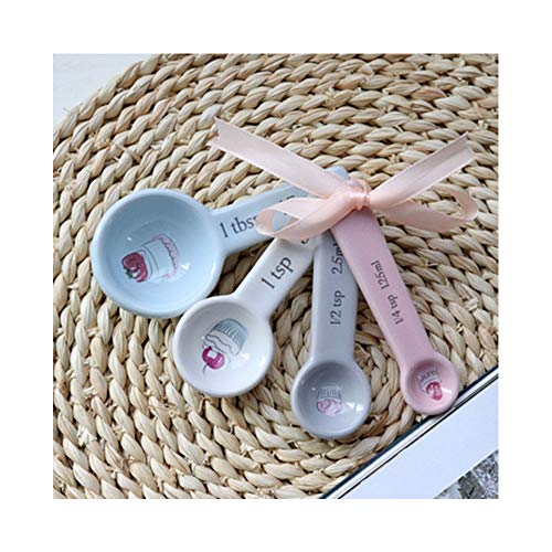 LLS 4 Pieza Cerámica De Medición De Cucharas For La Cocción, Cucharaditas De Medición con Pasta Anillo Ayuda Cocina 0427