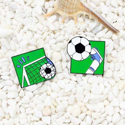 Image of 2Pcs Cartoon Football Alloy Brooch, a Handsome Goal Enamel Pin, Sports Lapel Pin, Cute Alloy Backpack Pin Badge Jewelry Suitable for Daily Clothes and Bags Decoration, Party Collection, Gift Giving