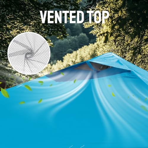 Image of CROWN SHADES 10x10 Pop Up Canopy Tent - Patented Center Lock One Push Instant Outdoor Canopy Beach Tent with STO-N-Go Bag 8 Stakes & 4 Sand Bags,Sky Blue