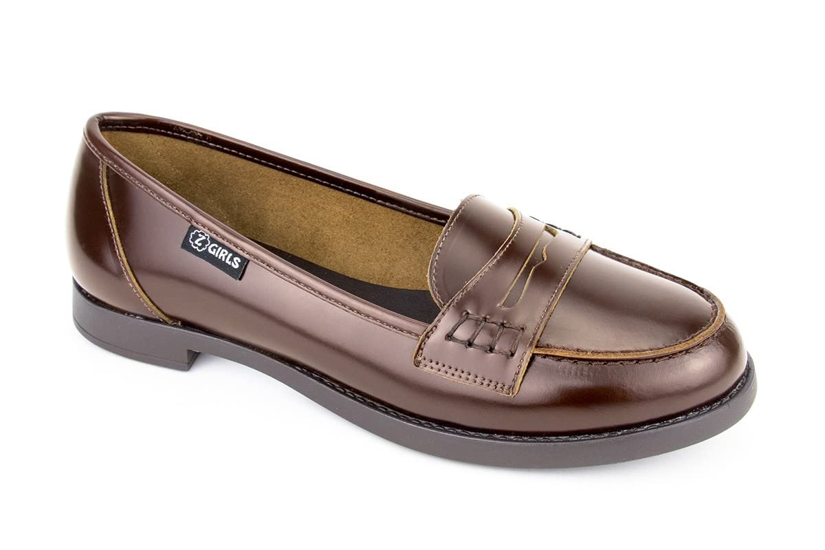 ZGIRLS Mocasin Uni 483 College MARRÓN Zapato Castellano Adolescentes NIÑA Uniforme Escolar Resistentes E Impermeables