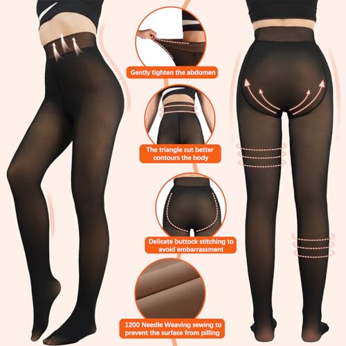 Image of 2 Pack Fleece Lined Tights Sheer Winter - Fake Translucent Tights Winter Thick Warm Pantyhose Sheer Women Leggings
