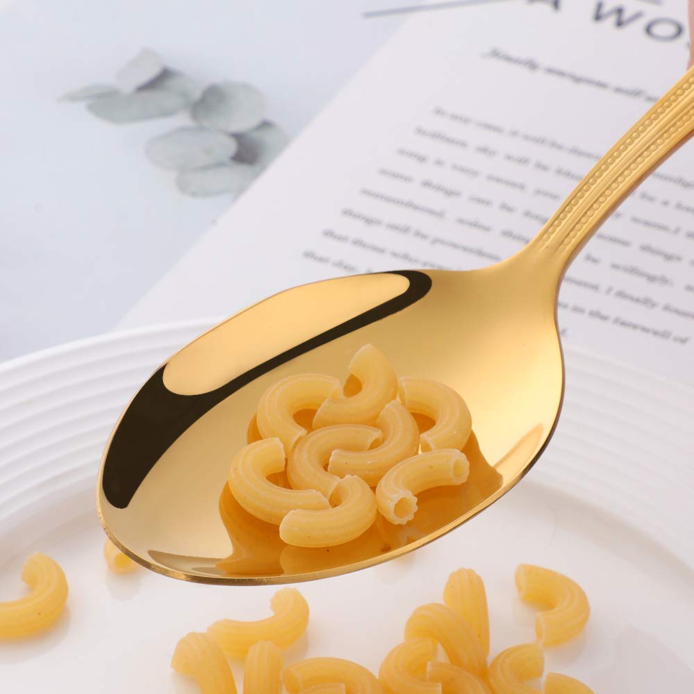 Buyer Star Dinner Spoon, Set of 12 Gold Stainless Steel Serving Spoons for Home Kitchen and Restaurant Mirror Polished Flatware - Image 4
