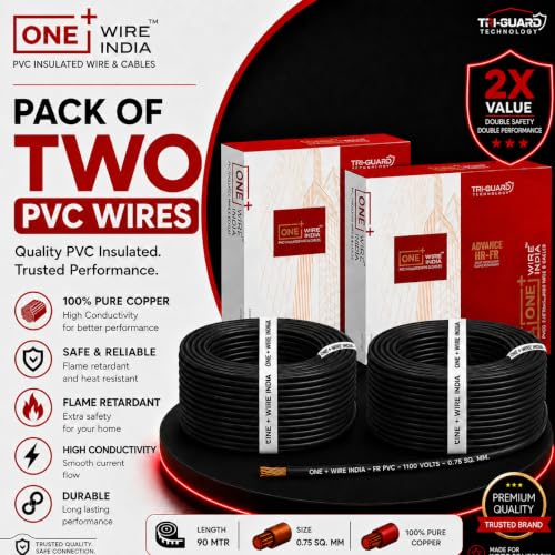 Image of 90m PVC Copper Electrical Wire (Pack of 2), Black, 0.75 mm