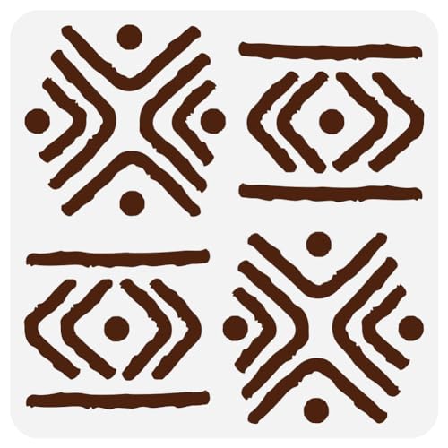 FINGERINSPIRE Plantilla decorativa Kuba Repeat Pattern de 30 x 30 cm, diseño tribal de PET