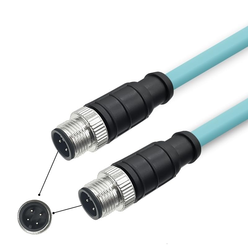 M12 to M12 Cat7 Ethernet Cable, 10Gbps Gigabit, IP67 Rated Waterproof Dustproof, Flexible PUR Jacket for Industrial Automation, Robotics (4 Pin A-Code Male to Male, 5 Meter)