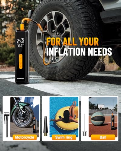 NEVERLAND Tire Inflator Portable Air Compressor - with 20000mAh Battery, 150 PSI Air Pump For Car Tires, 12V DC Electric Bike Tire Pump with Pressure Gauge LED Light for Car, Bicycle, Motorcycle, Ball image 3