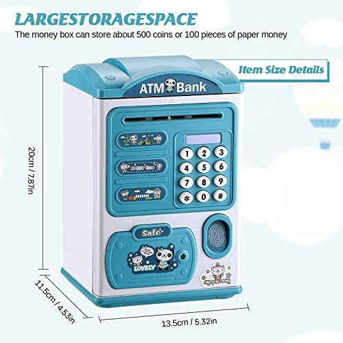 Image of Electric ATM Piggy Bank for Kids with Password Protection and Finger Sensor, Auto Roll Money Notes - Blue, Modern