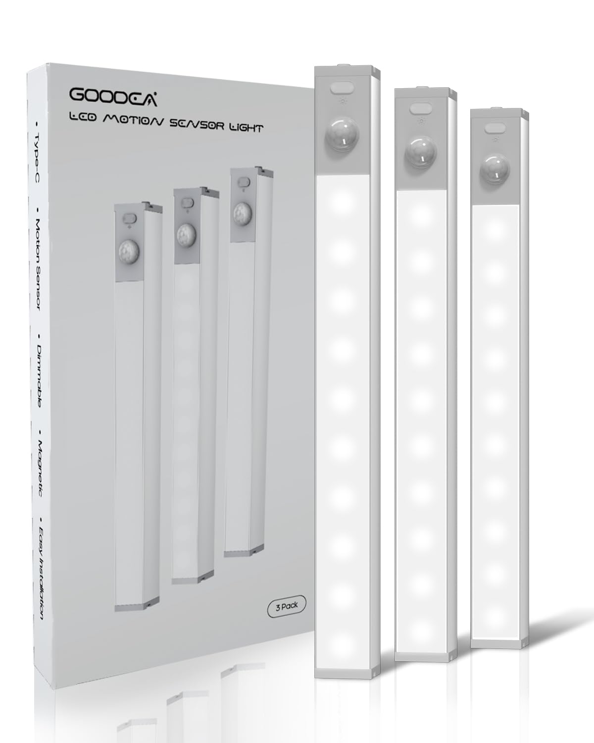 Goodea Led Under Cabinet Lights Wireless, 7’’ Rechargeable Motion Sensor Light Indoor, Dimmable Closet Lights for Cabinets, Bookshelf, Stair, Hallway