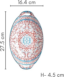 Nestasia Red and Blue Mandala Ceramic Long Dish With Handles For Serving Snacks, Appetizers, Salads, and Noodles| Microwave Safe, Dishwasher Safe (10.8 Inch)